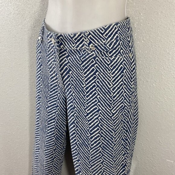 J. McLaughlin Lexi Blue White Printed Herringbone Jeans 6 - Picture 7 of 9
